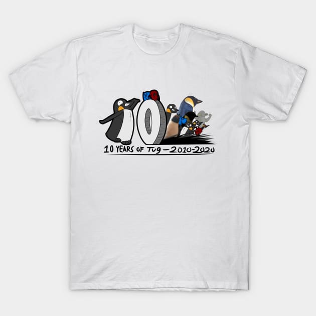 10 Years of Tug the Penguin! T-Shirt by CacklingPumpkins